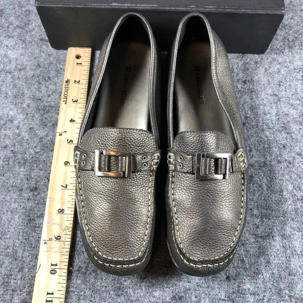 Naturalizer Shoes Womens‎ Size 8.5 M Metallic Pewter Pixie Loafers Driving Moc